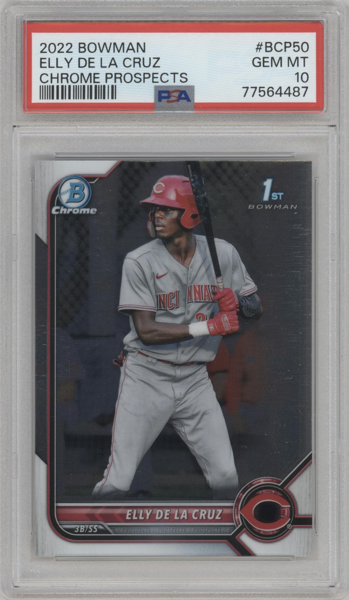 Elly De La Cruz from the 2022 Bowman set graded by PSA and given an overall grade of 10.