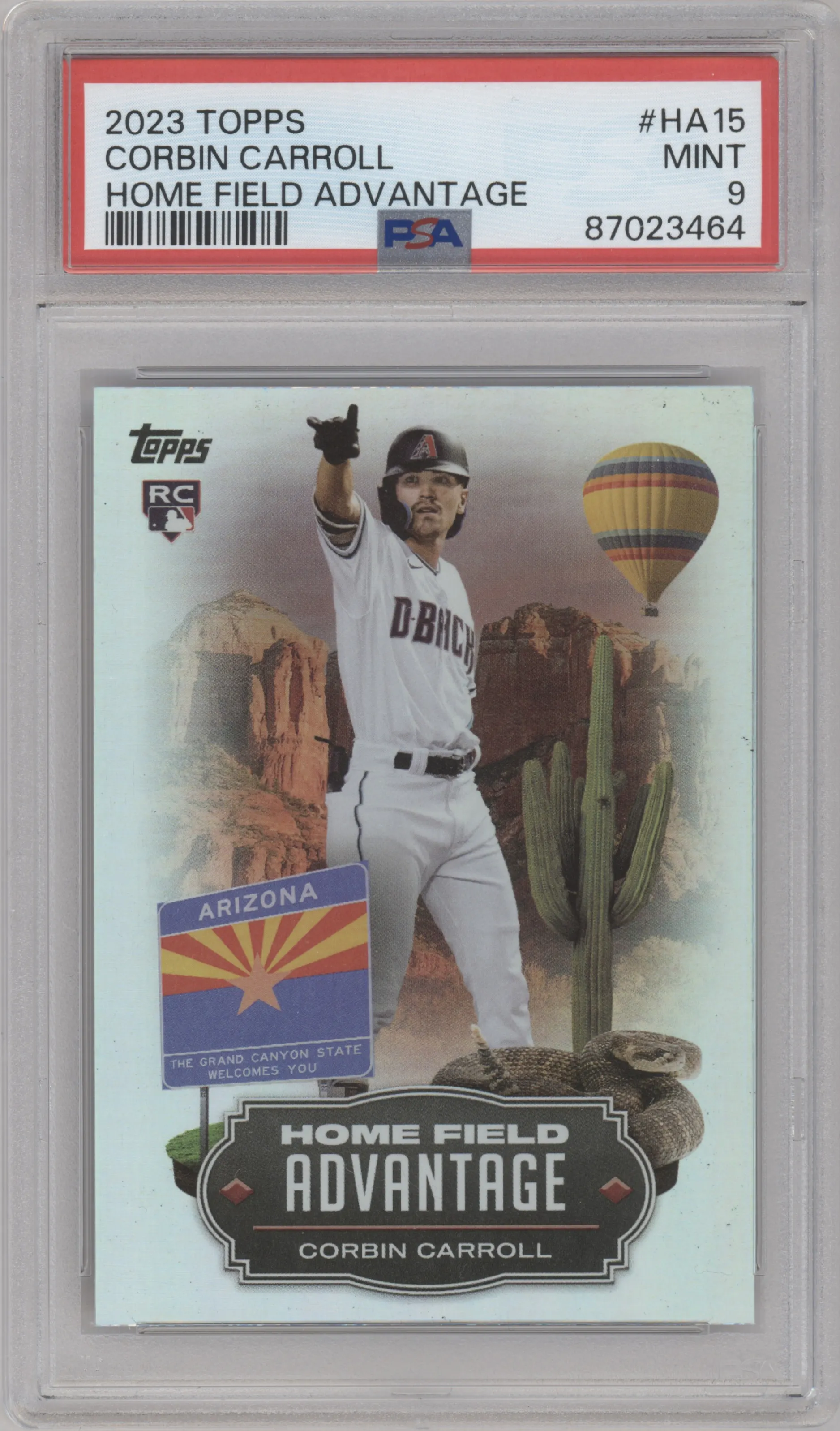 Corbin Carroll from the 2023 Topps Series 2 set graded by PSA and given an overall grade of 9.