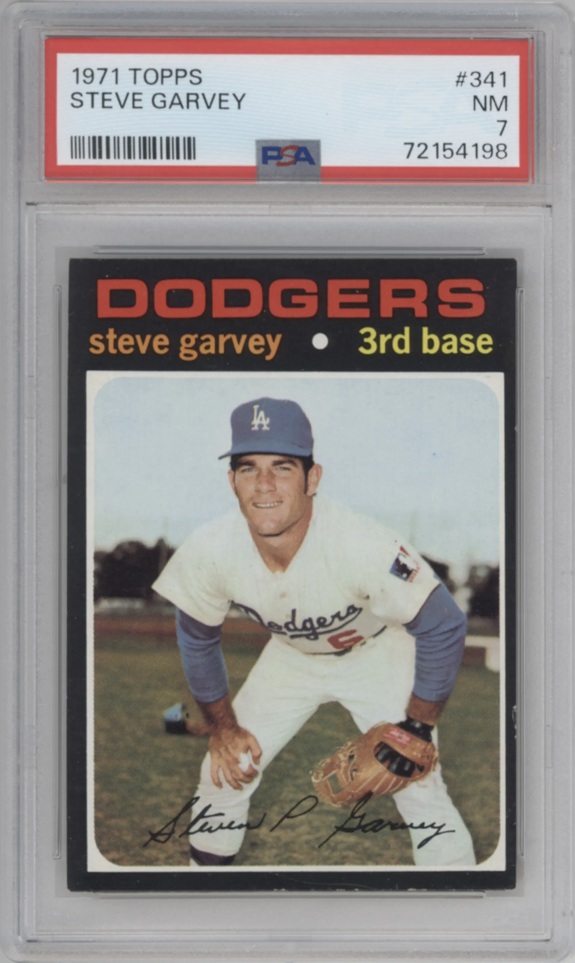 Steve Garvey from the 1971 Topps set graded by PSA and given an overall grade of 7.
