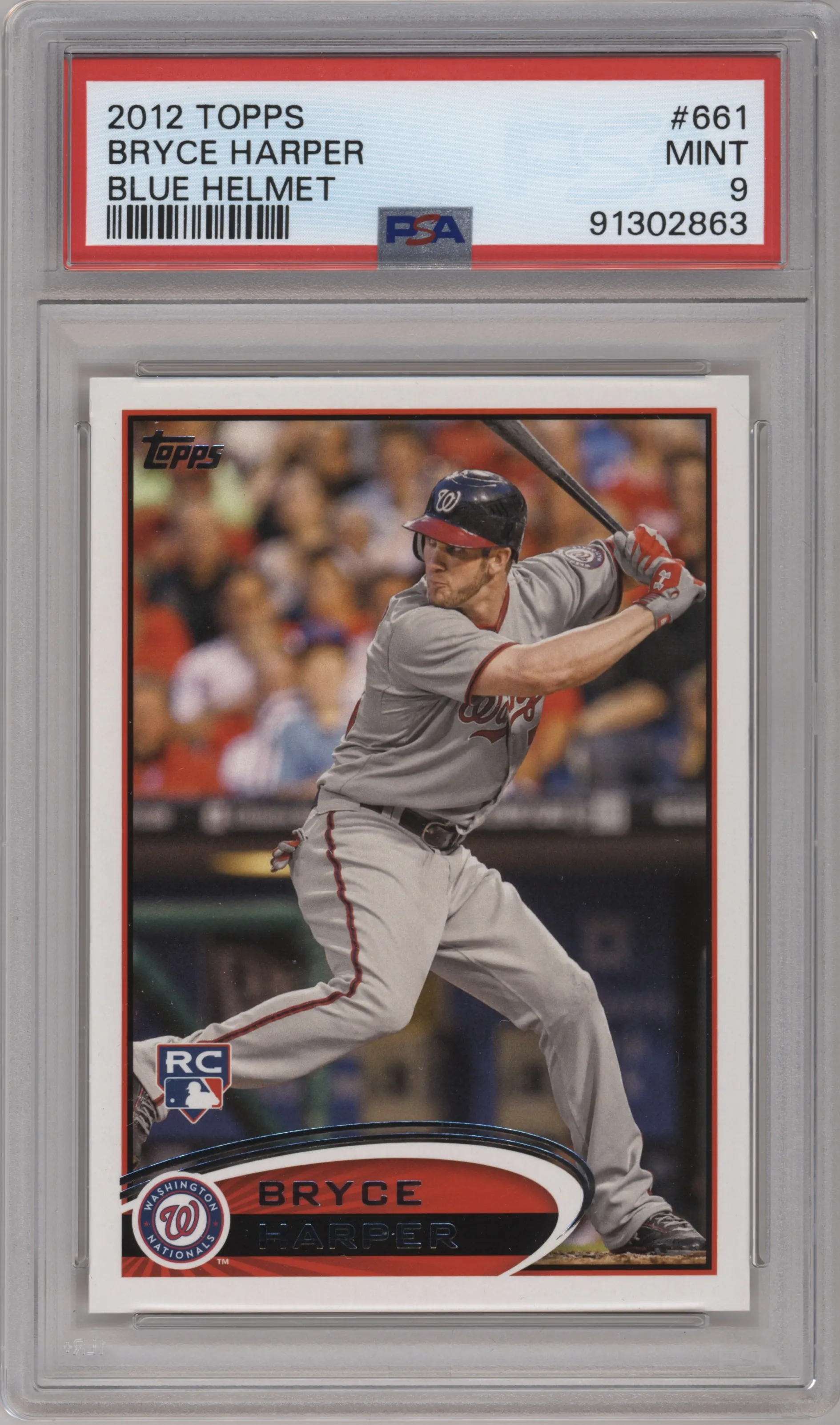 Bryce Harper from the 2012 Topps Series 2 set graded by PSA and given an overall grade of 9.