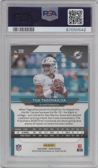 Tua Tagovailoa from the 2020 Panini Prizm set graded by PSA and given an overall grade of 10.