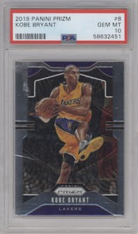 Kobe Bryant from the 2019-20 Panini Prizm set graded by PSA and given an overall grade of 10.
