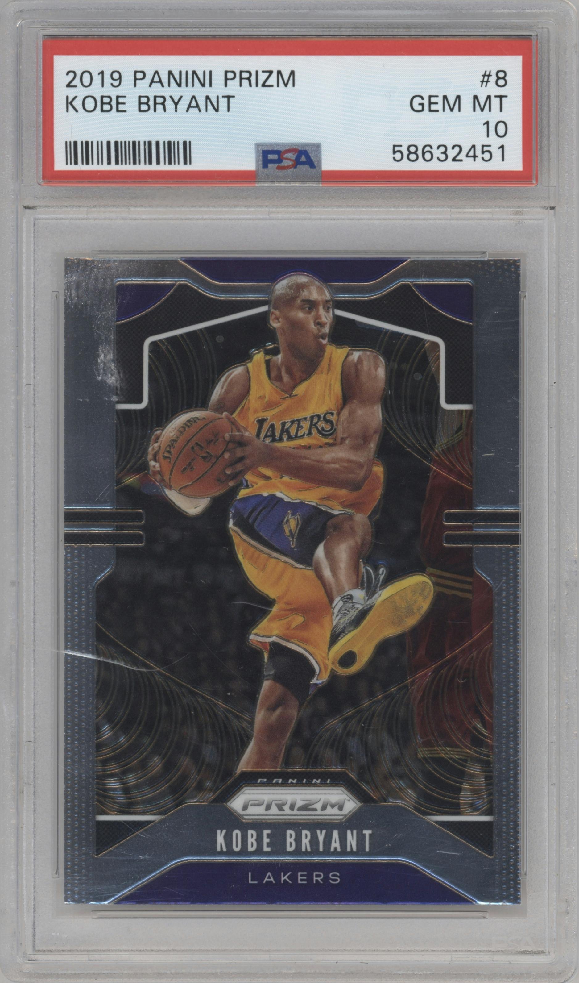 Kobe Bryant from the 2019-20 Panini Prizm set graded by PSA and given an overall grade of 10.