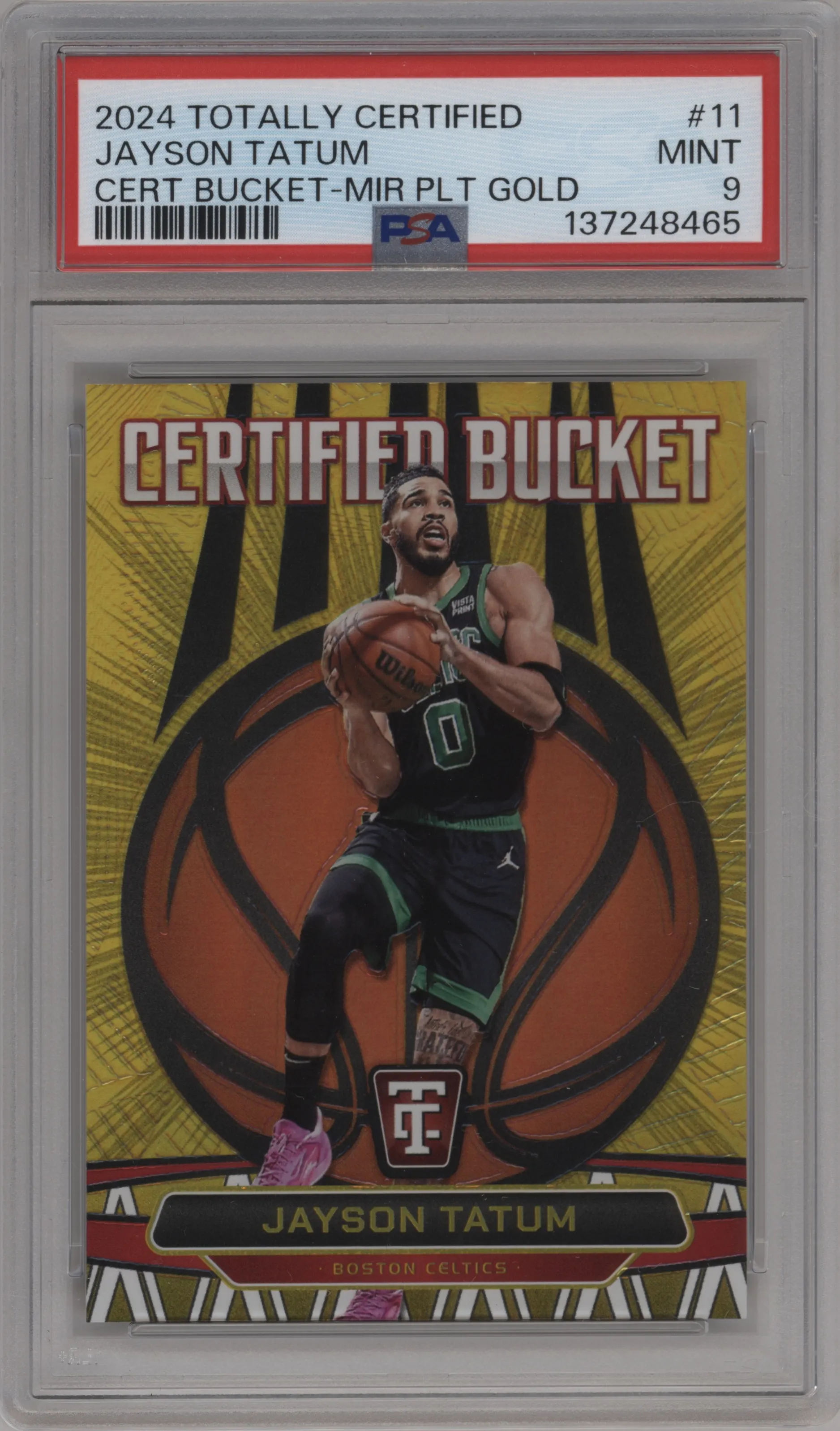 2024 Panini Totally Certified Certified Bucket Jayson Tatum Gold Platinum Mirror #11 PSA 9
