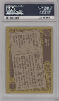 Jerry Rice from the 1986 Topps set graded by PSA and given an overall grade of 9.