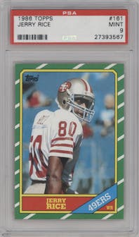 Jerry Rice from the 1986 Topps set graded by PSA and given an overall grade of 9.