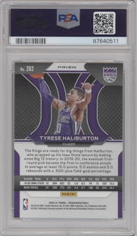 Tyrese Haliburton from the 2020-21 Panini Prizm set featuring a Silver Prizm parallel graded by PSA and given an overall grade of 10.