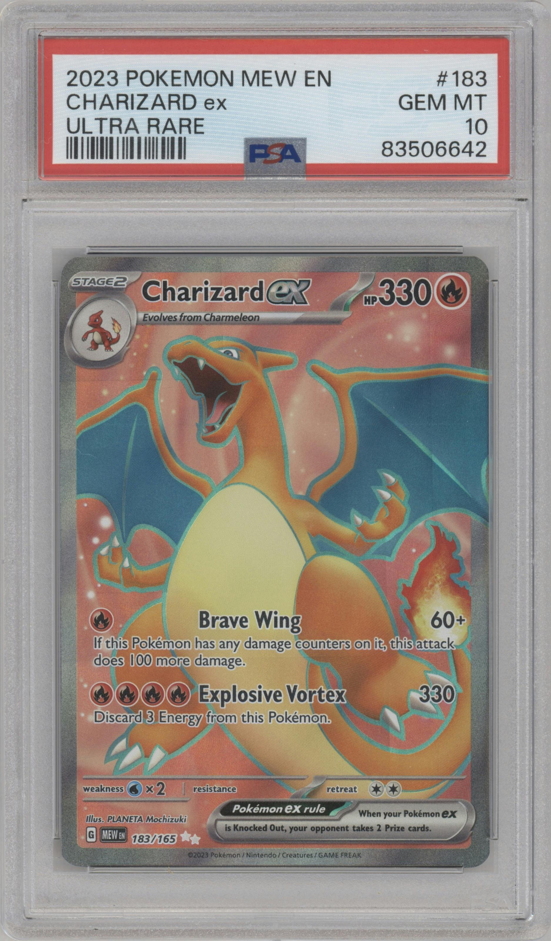 Charizard ex from the 2023 Pokemon SV set graded by PSA and given an overall grade of 10.