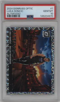 Luka Doncic from the 2024-25 Donruss Optic set graded by PSA and given an overall grade of 10.