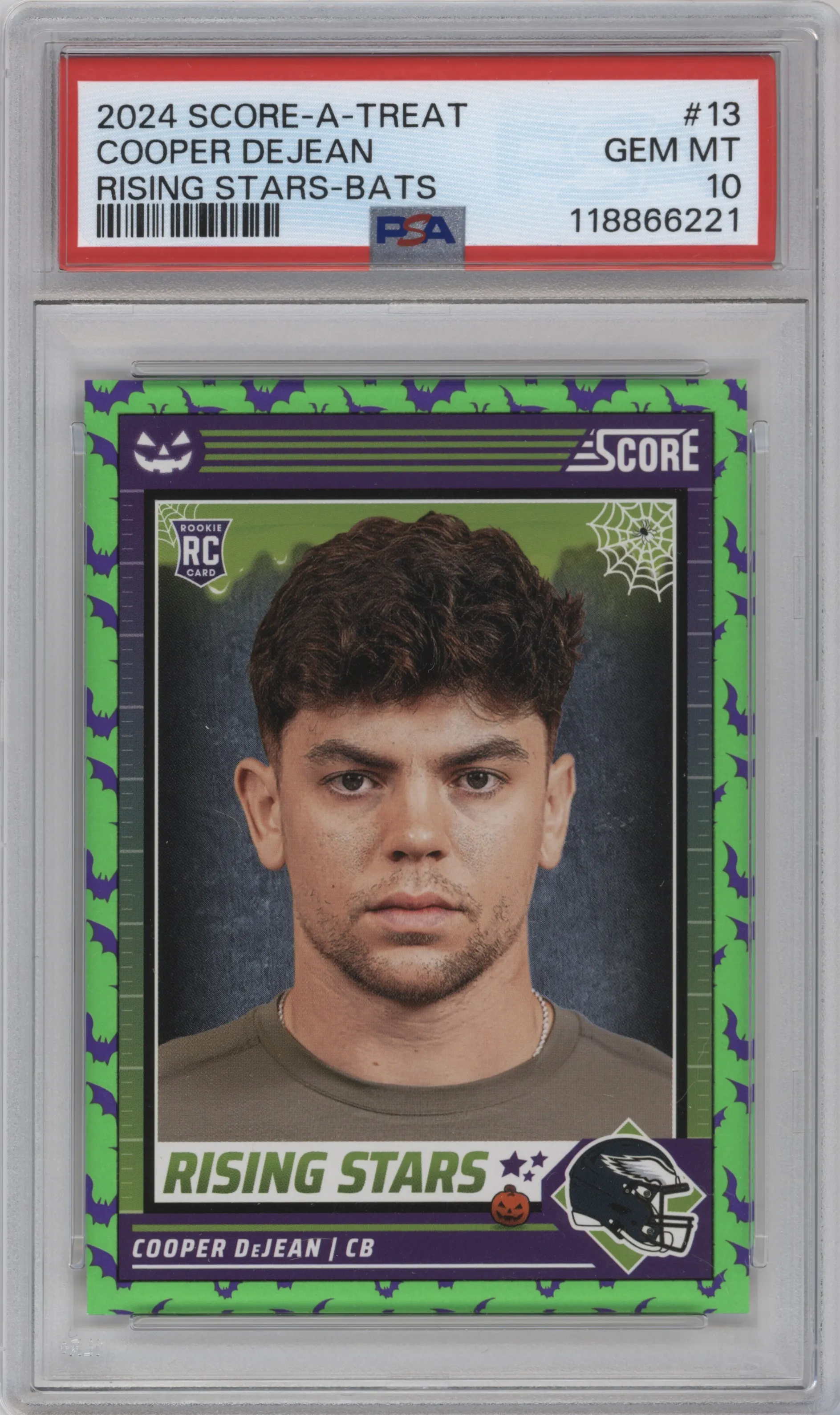 Cooper DeJean from the 2024 Score-a-Treat set featuring a Bats parallel graded by PSA and given an overall grade of 10.