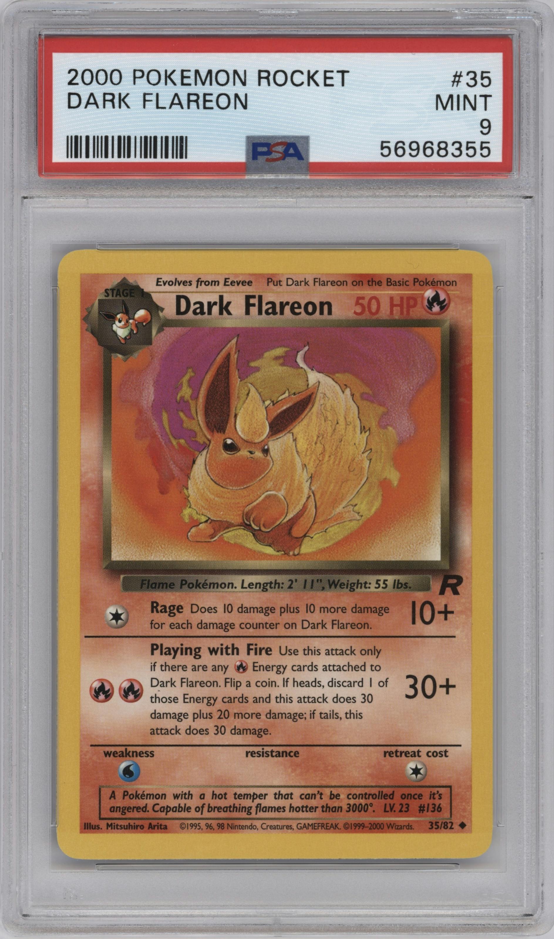 Dark Flareon from the 2000 Pokemon set graded by PSA and given an overall grade of 9.