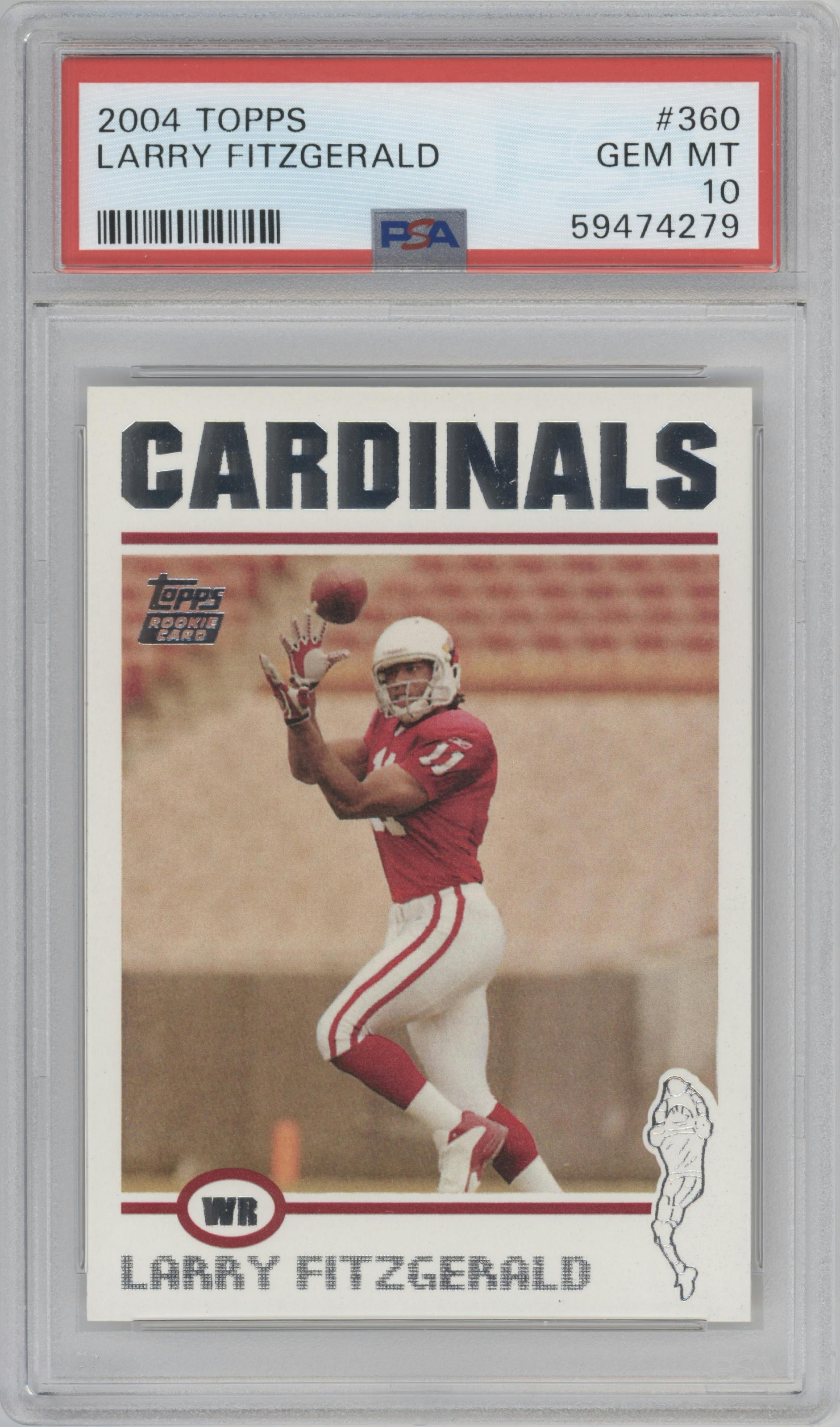 Larry Fitzgerald from the 2004 Topps set graded by PSA and given an overall grade of 10.