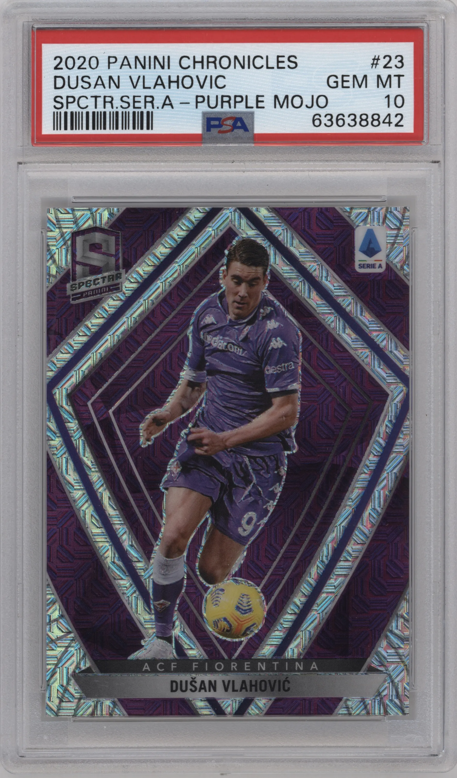 2020 Panini Chronicles Spectra Serie A Dusan Vlahovic Purple Mojo #23 PSA 10