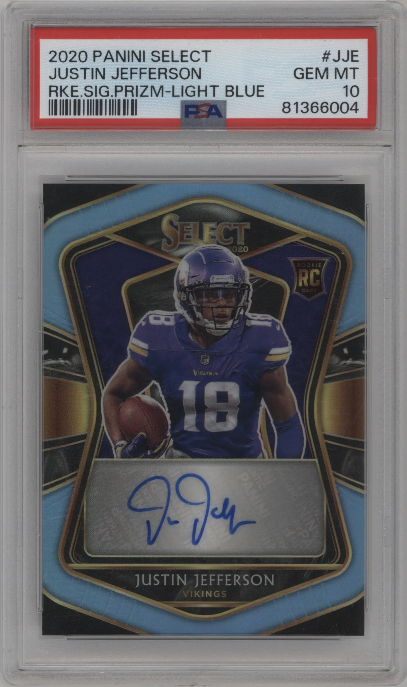 2020 Panini Select Rke.Sig. Justin Jefferson Light Blue Prizm #RS-JJE PSA 10