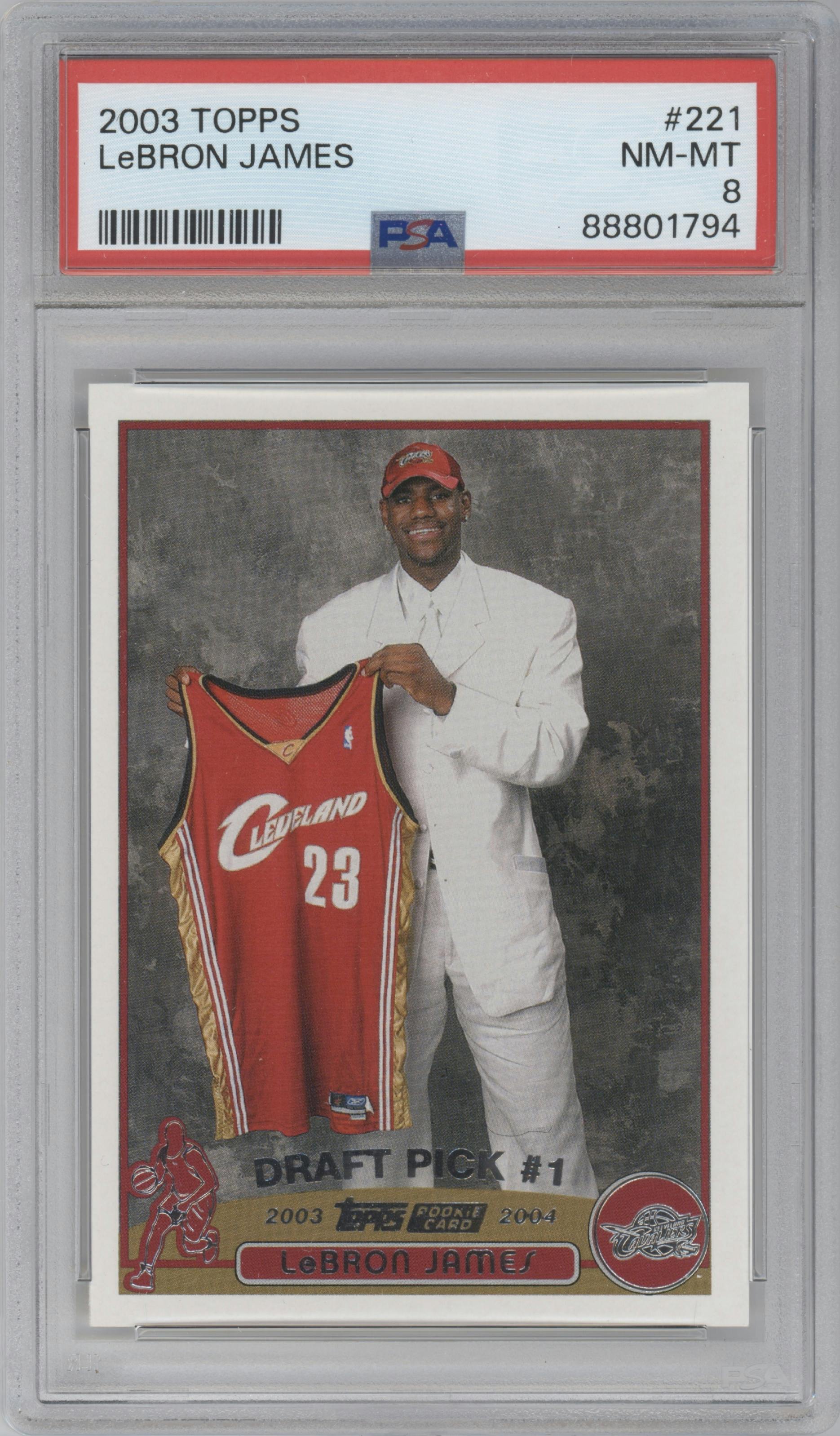 LeBron James from the 2003-04 Topps set graded by PSA and given an overall grade of 8.