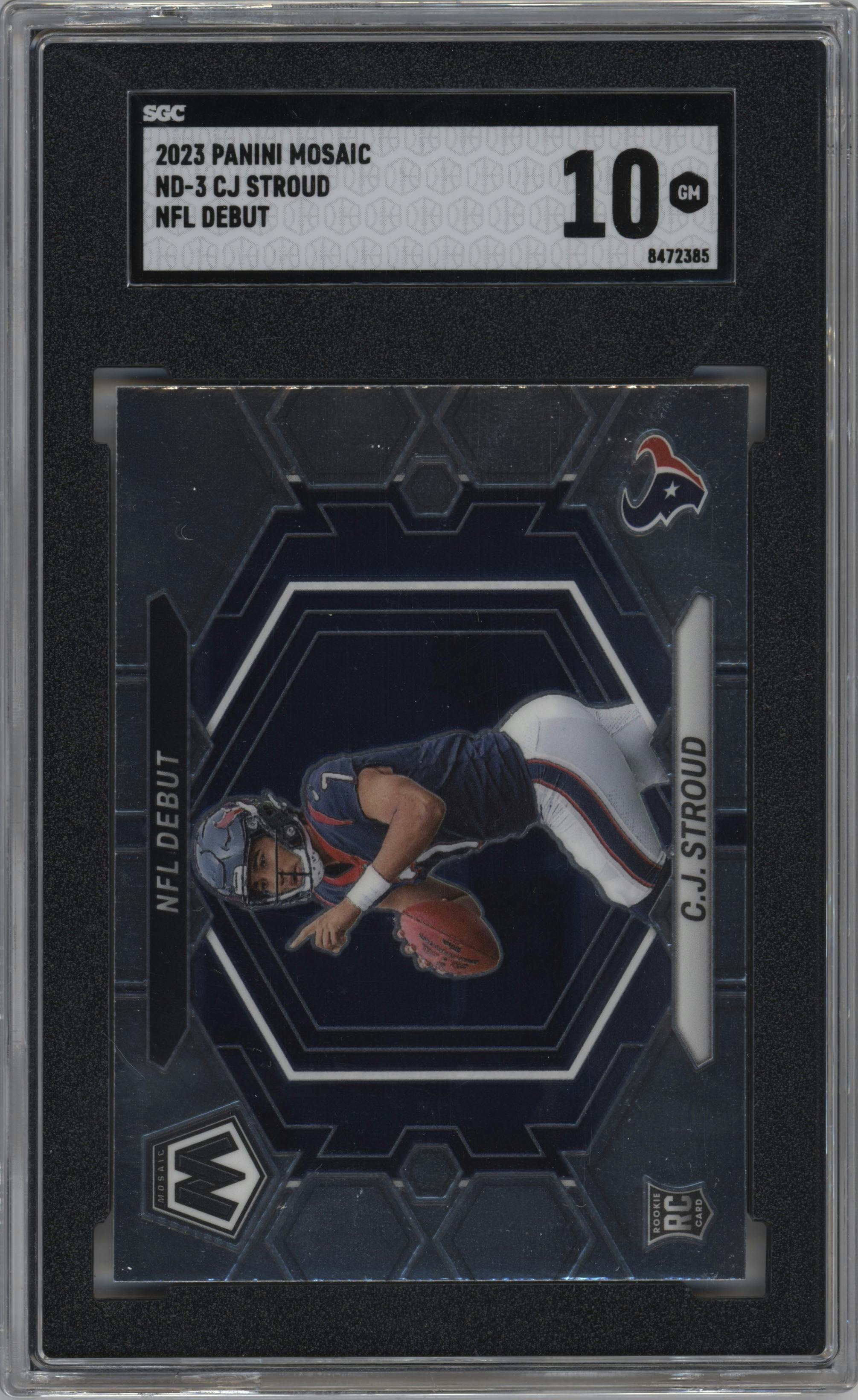 C.J. Stroud  from the 2023 Panini Mosaic set graded by SGC and given an overall grade of 10.