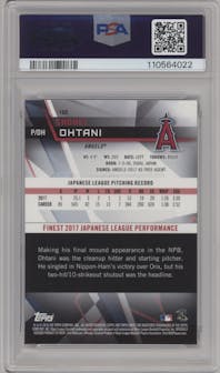 Shohei Ohtani from the 2018 Topps Finest set featuring a Refractor parallel graded by PSA and given an overall grade of 9.