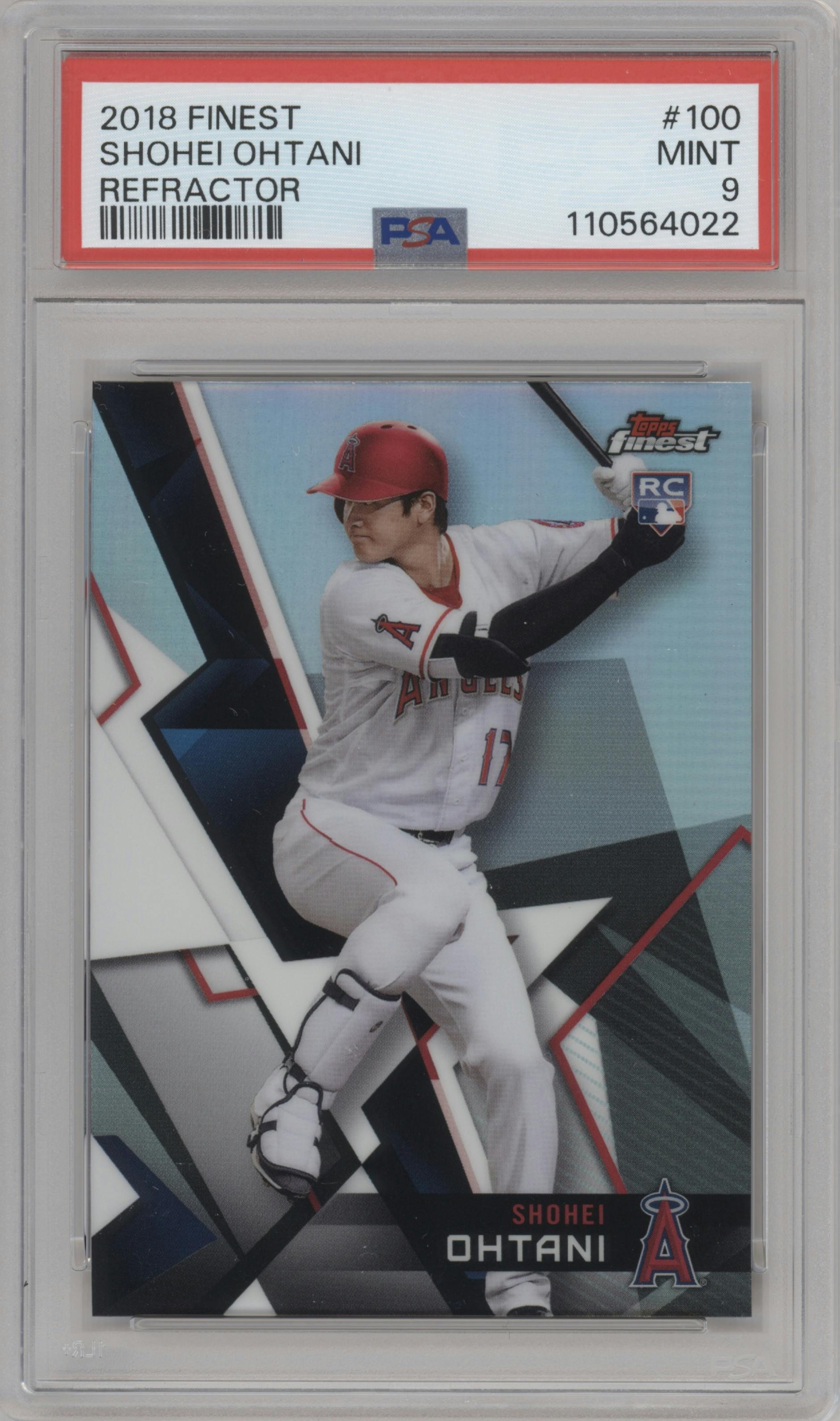 Shohei Ohtani from the 2018 Topps Finest set featuring a Refractor parallel graded by PSA and given an overall grade of 9.