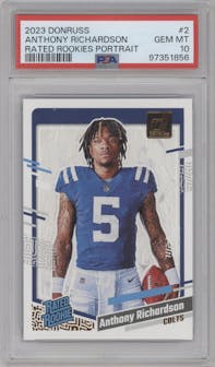Anthony Richardson from the 2023 Panini Donruss set graded by PSA and given an overall grade of 10.