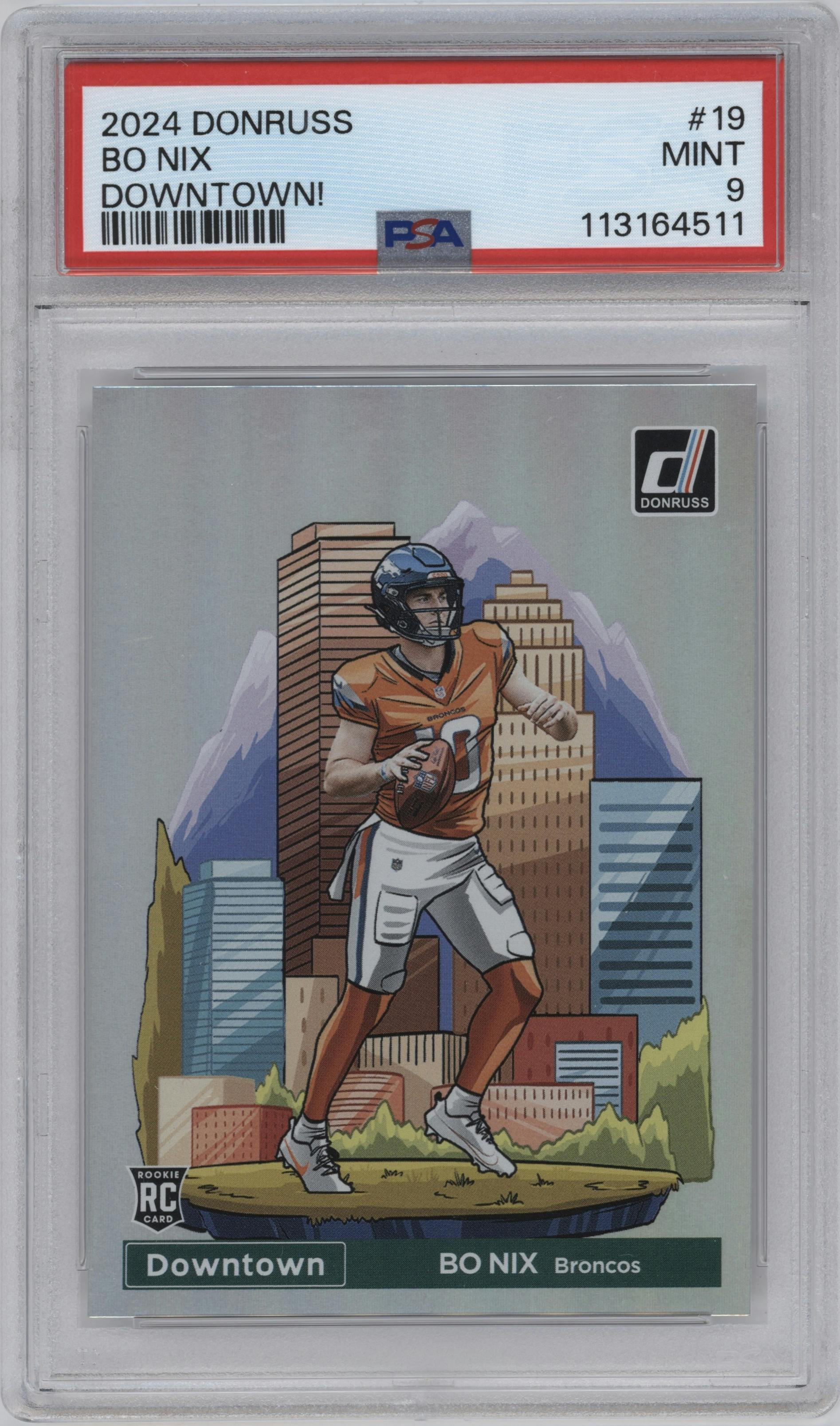 Bo Nix from the 2024 Donruss set graded by PSA and given an overall grade of 9.