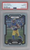 Puka Nacua from the 2023 Panini Prizm set featuring a Silver Prizm parallel graded by PSA and given an overall grade of 10.
