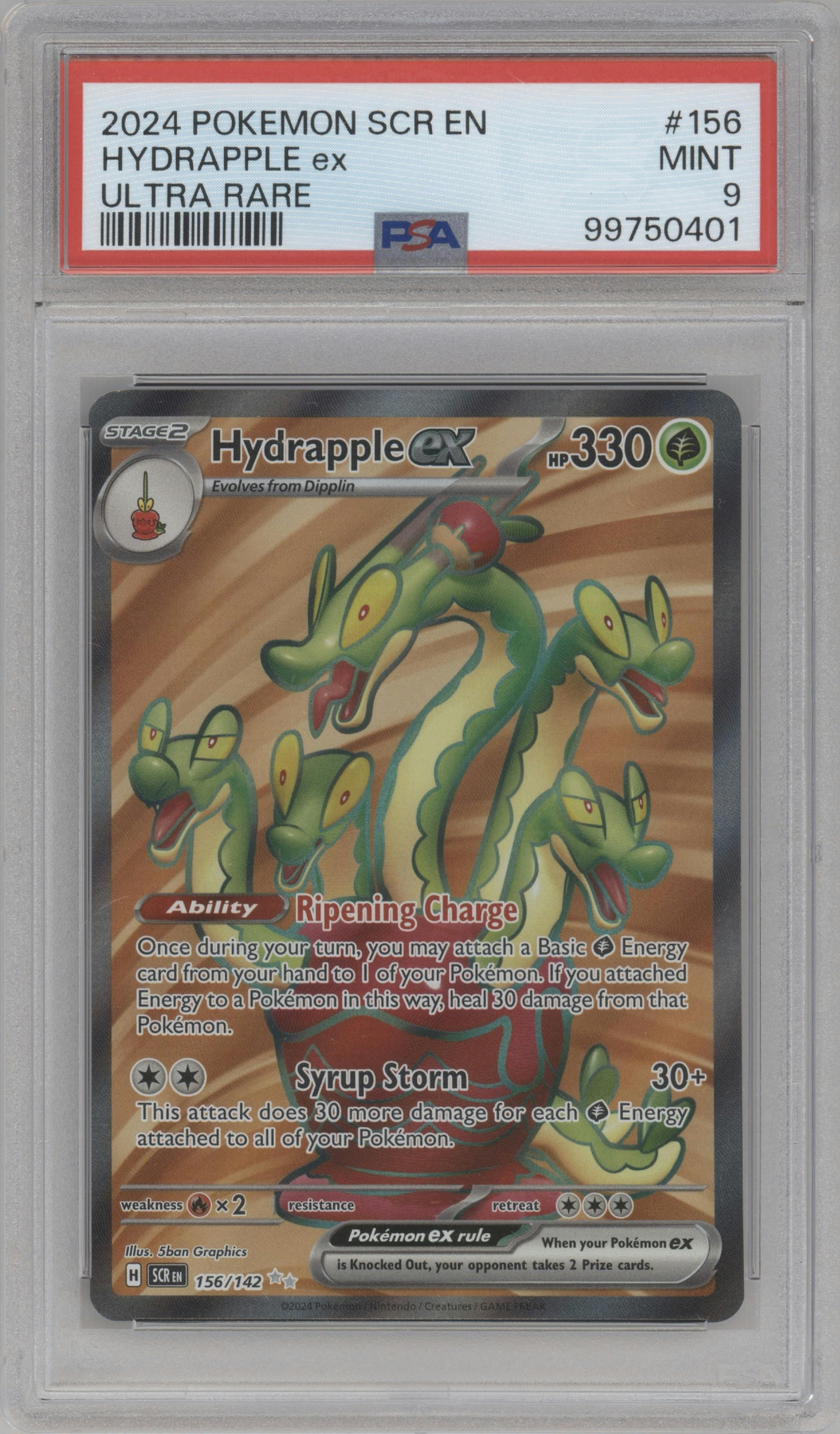 Hydrapple ex from the 2024 Pokemon SV set graded by PSA and given an overall grade of 9.