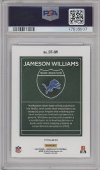 Jameson Williams from the 2022 Panini Donruss Optic set graded by PSA and given an overall grade of 9.