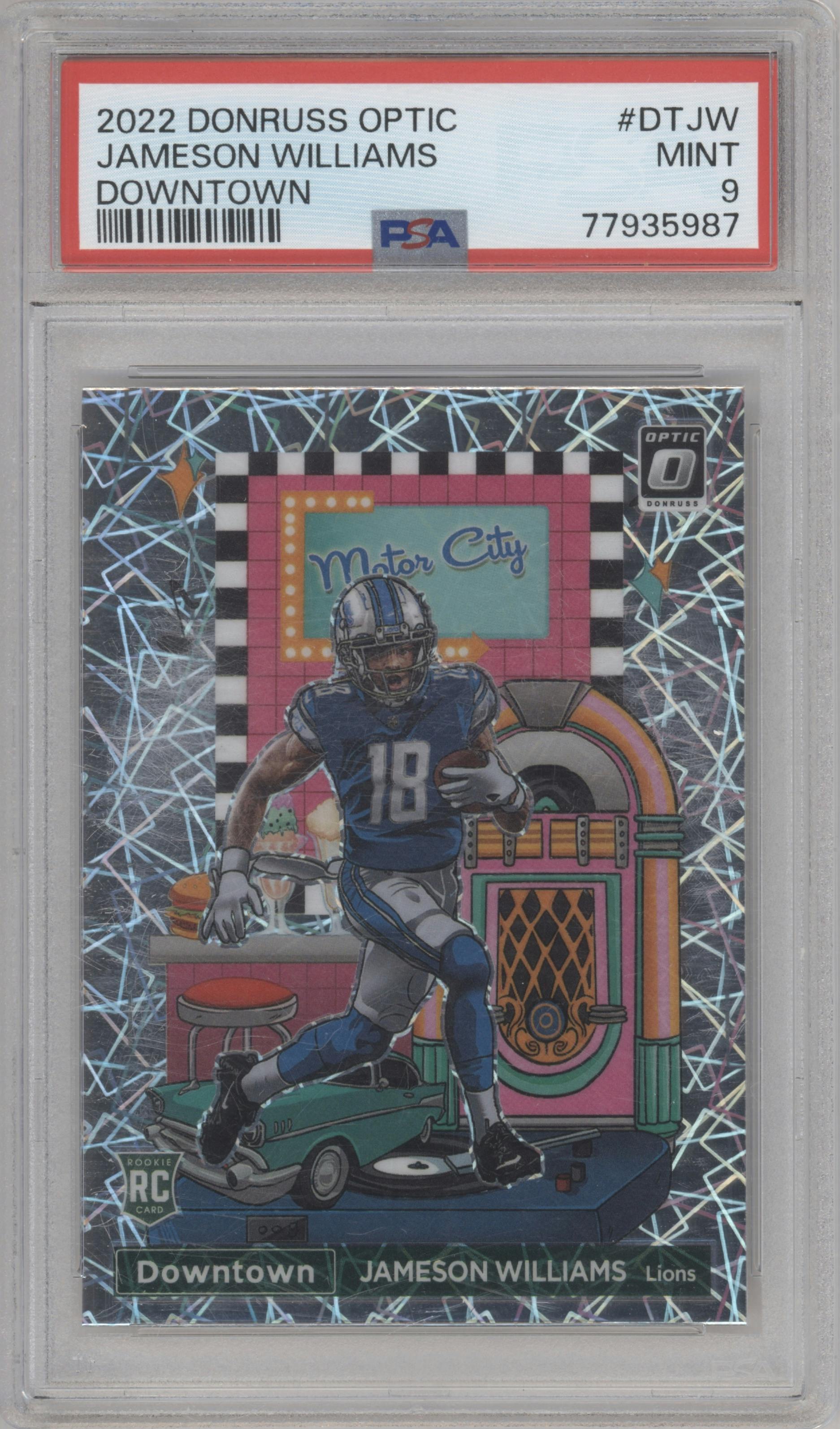 Jameson Williams from the 2022 Panini Donruss Optic set graded by PSA and given an overall grade of 9.