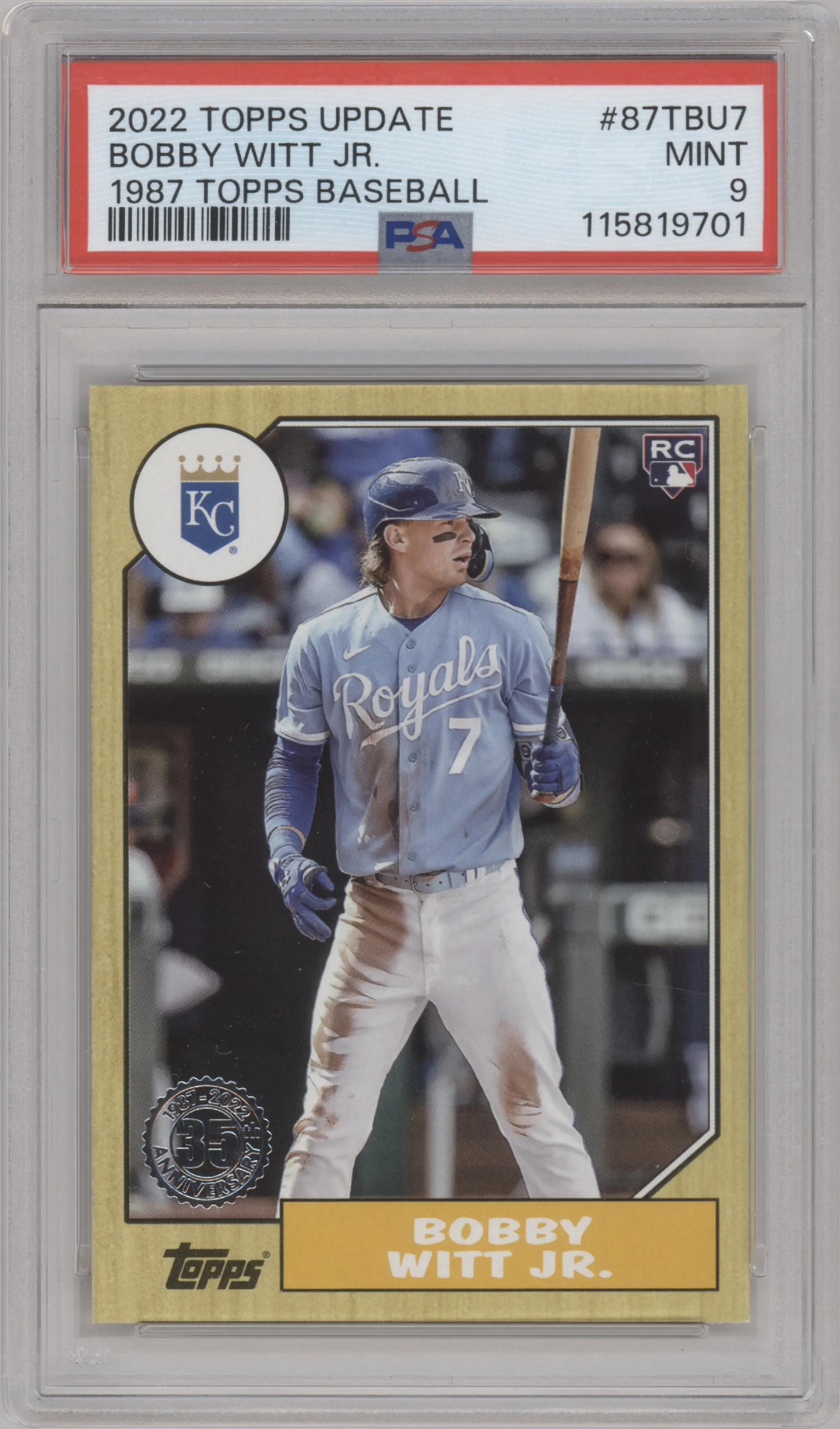 Bobby Witt Jr. from the 2022 Topps Update  set graded by PSA and given an overall grade of 9.