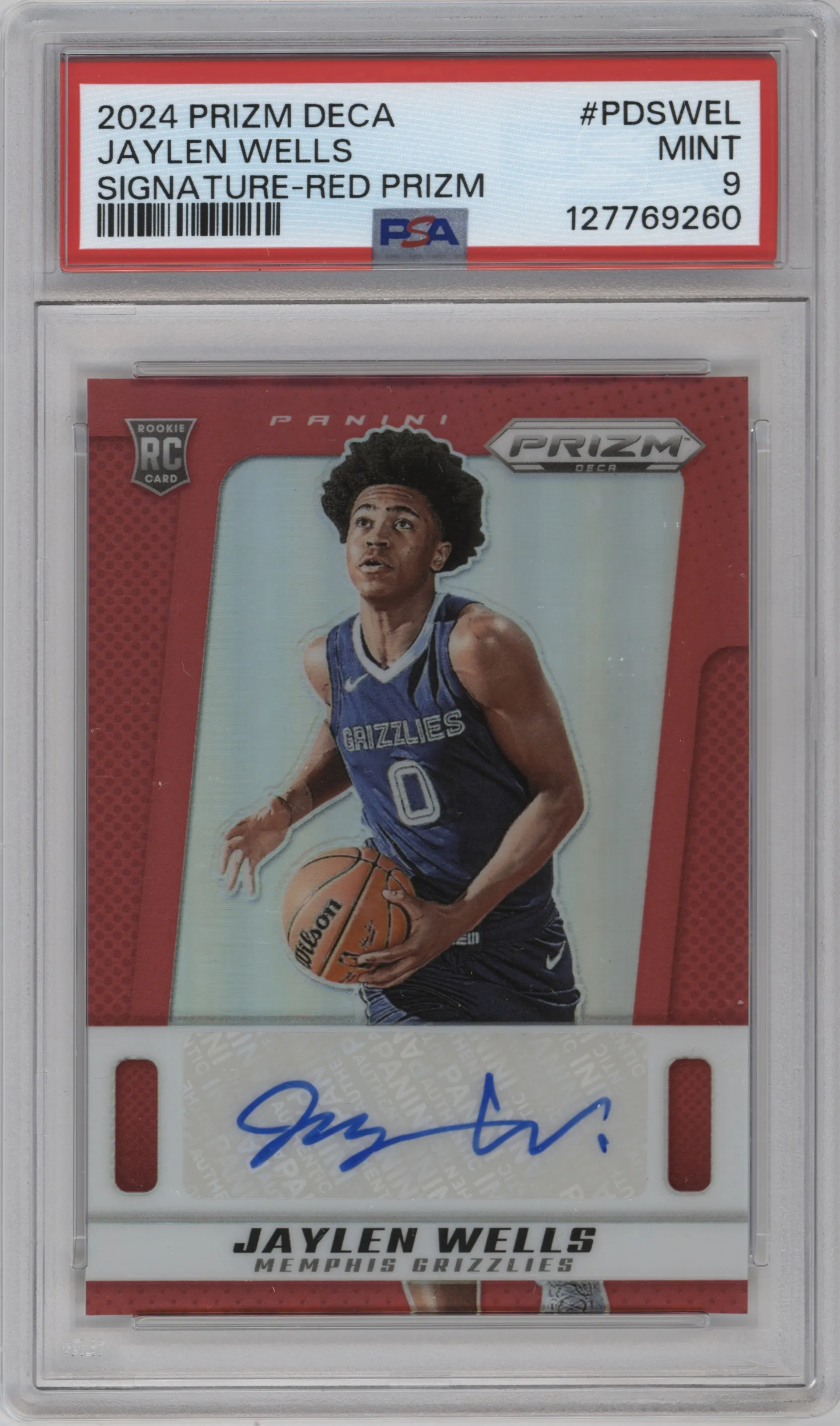 2024 Panini Prizm Deca Sig. Jaylen Wells Red Prizm #PDS-WEL PSA 9