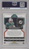 Jaylen Waddle from the 2021 Panini Prizm set featuring a Lazer parallel graded by PSA and given an overall grade of 10.