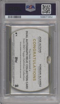 Yordan Alvarez/Jose Altuve from the 2021 Topps Definitive Collection set graded by PSA and given an overall grade of 8.