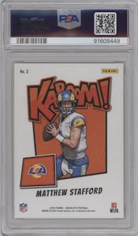 Matthew Stafford from the 2023 Panini Absolute set graded by PSA and given an overall grade of 9.