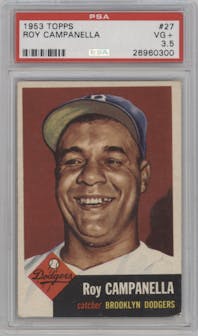 Roy Campanella from the 1953 Topps set graded by PSA and given an overall grade of 3.5.