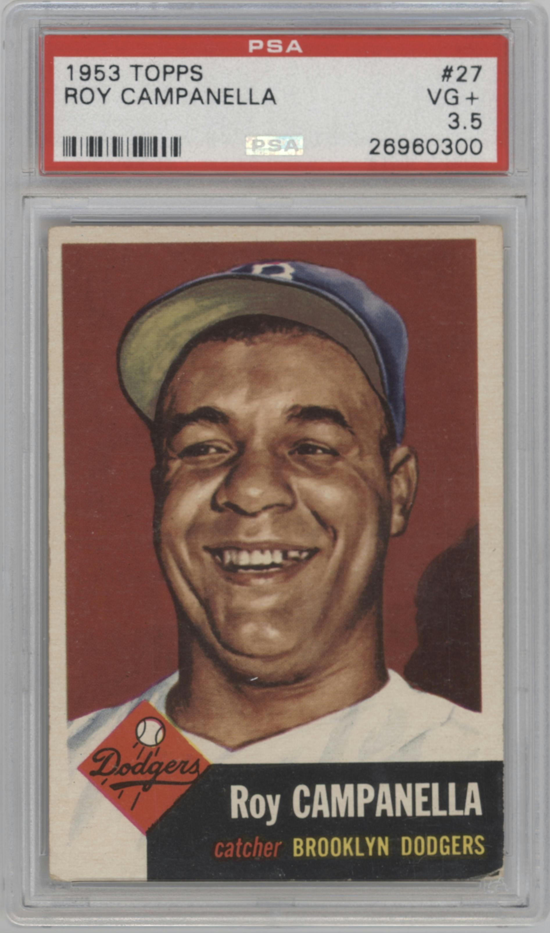 Roy Campanella from the 1953 Topps set graded by PSA and given an overall grade of 3.5.