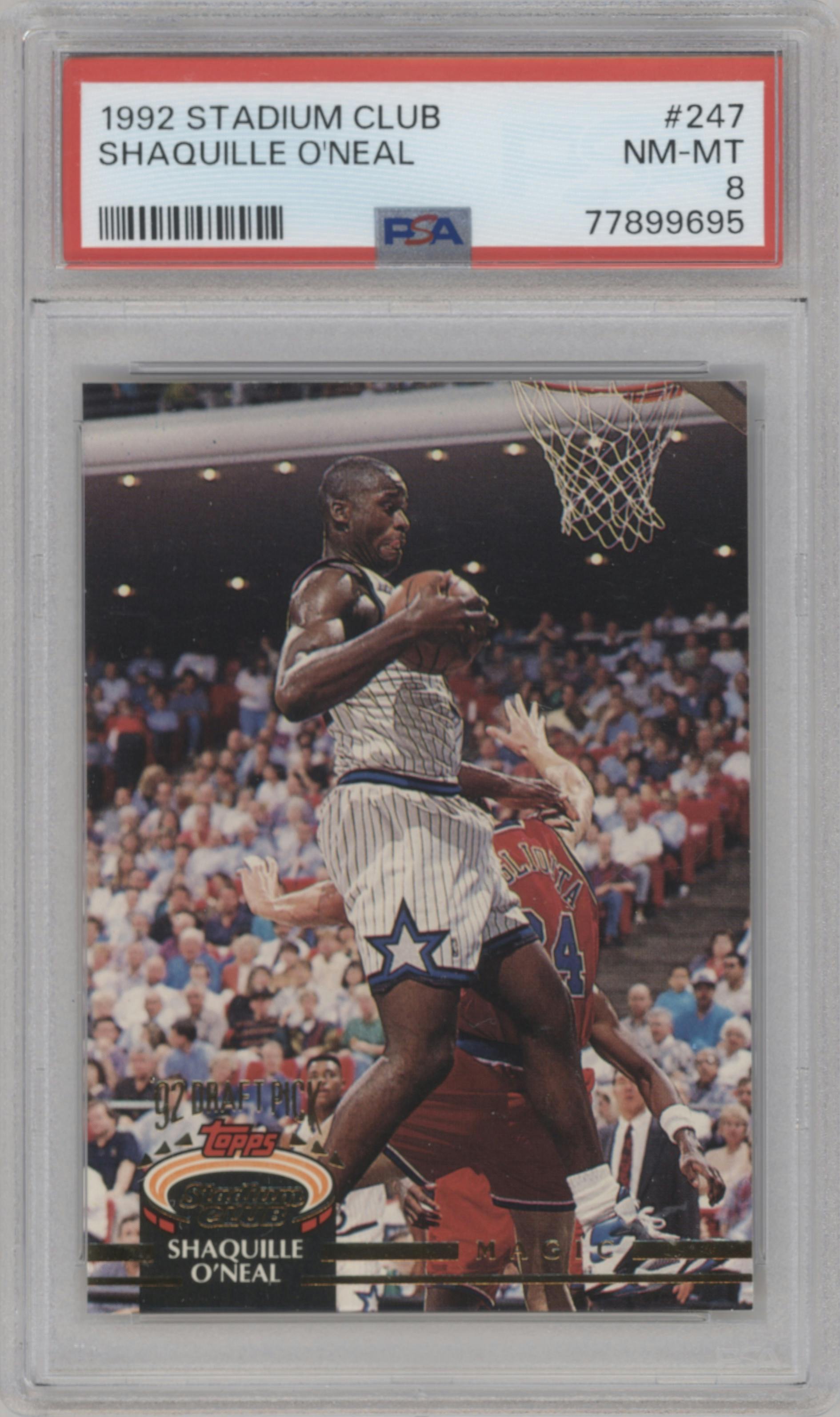 Shaquille O'Neal  from the 1992-93 Topps Stadium Club set graded by PSA and given an overall grade of 8.