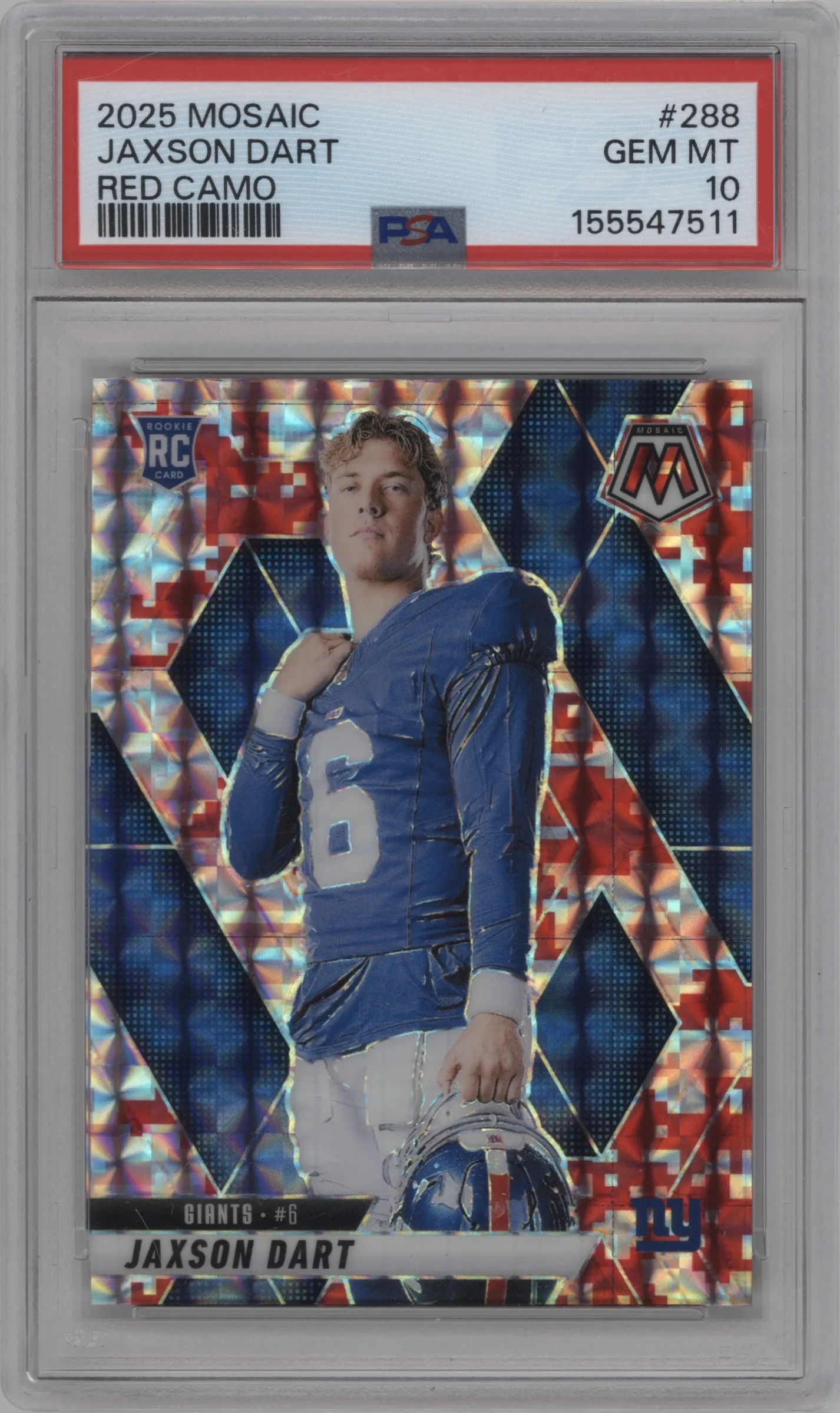 2025 Panini Mosaic Jaxson Dart Red Camo #288 PSA 10
