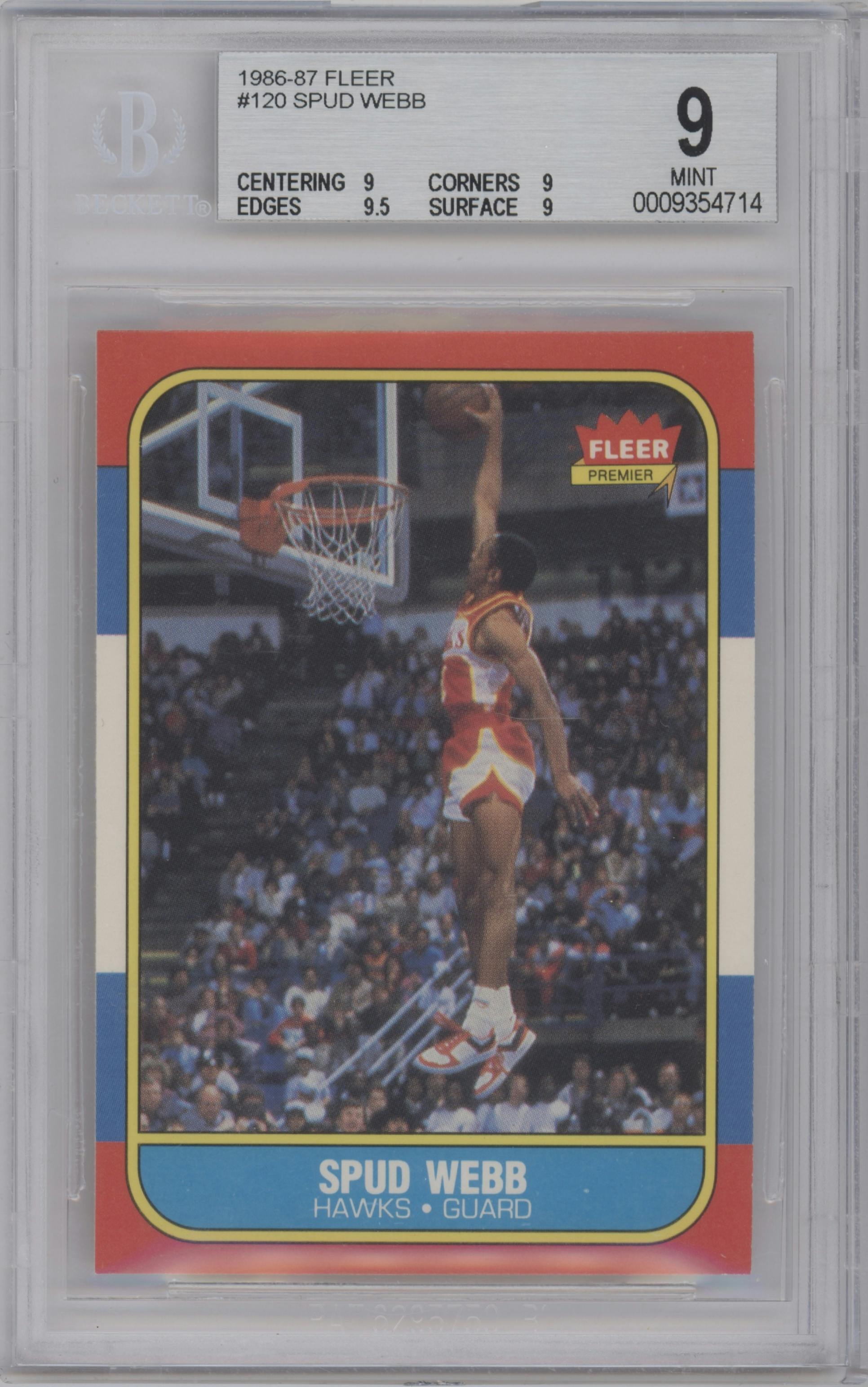 Spud Webb from the 1986-87 Fleer set graded by Beckett and given an overall grade of 9.