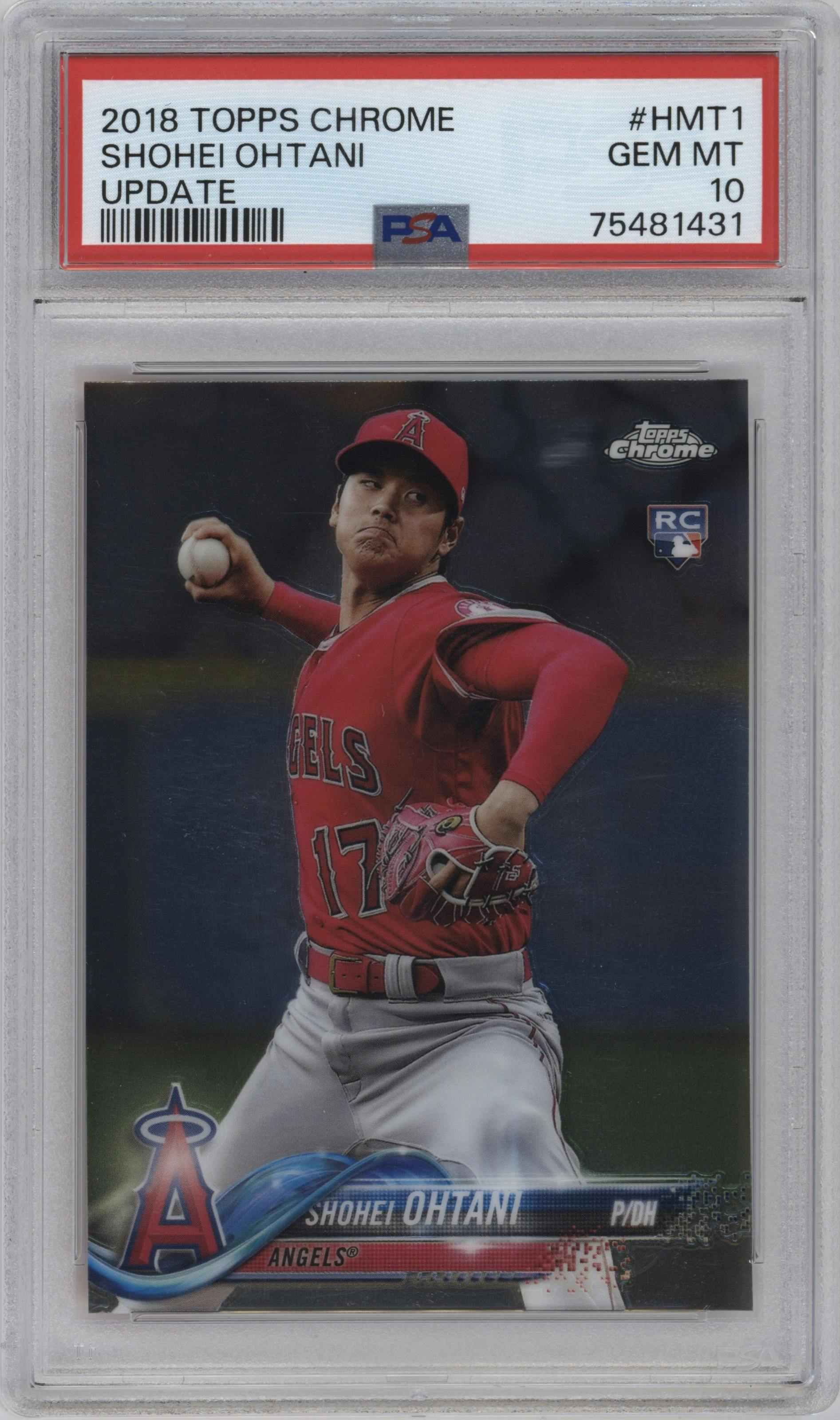 Shohei Ohtani from the 2018 Topps Chrome Update  set graded by PSA and given an overall grade of 10.