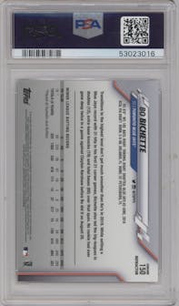Bo Bichette from the 2020 Topps Chrome set featuring a Pink Refractor parallel graded by PSA and given an overall grade of 10.