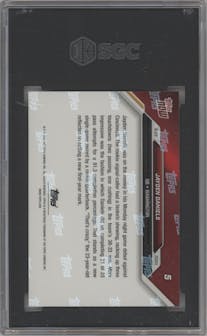 Jayden Daniels from the 2024 Topps Now set featuring a Blue parallel graded by SGC and given an overall grade of 10.