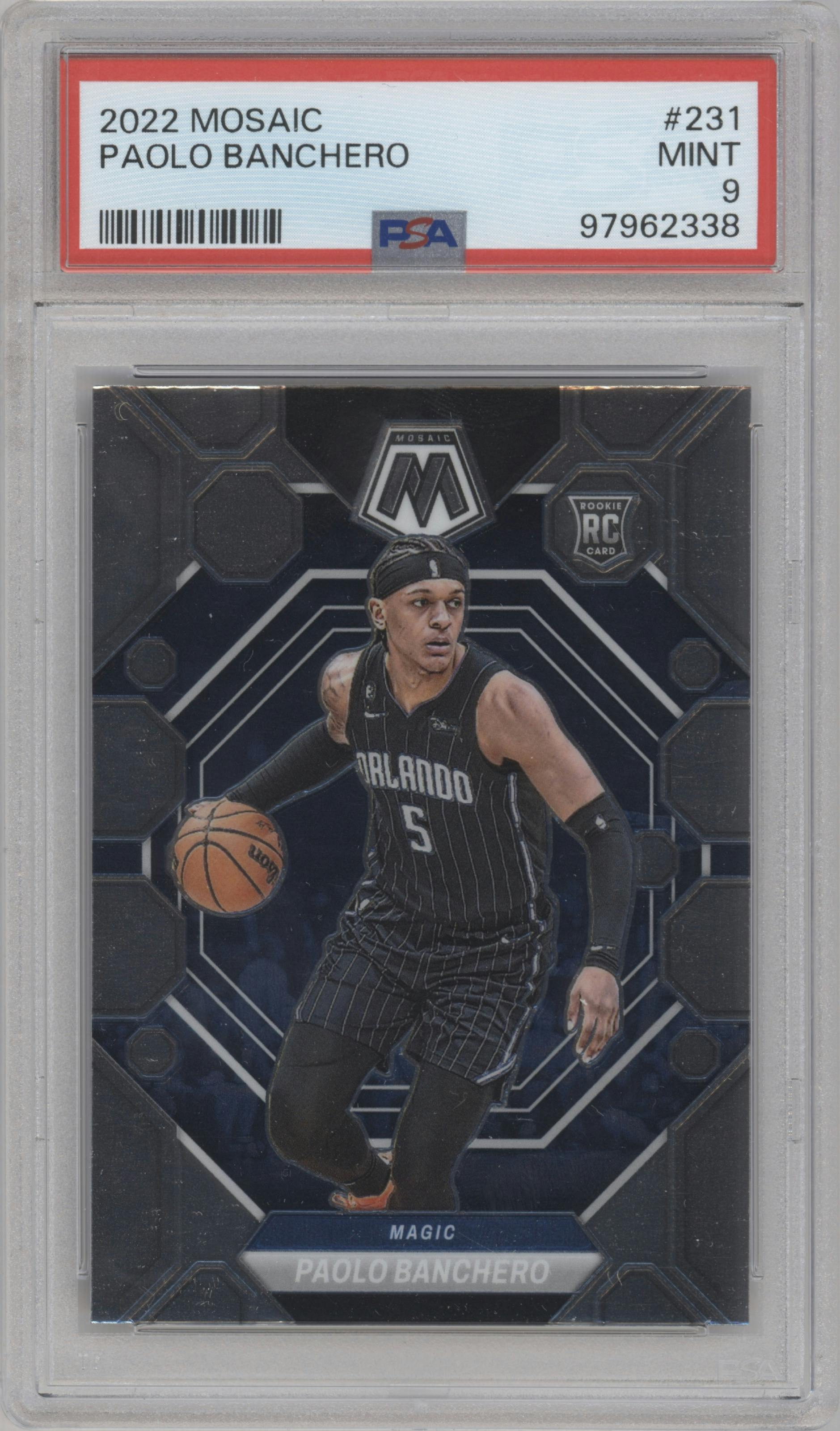 Paolo Banchero from the 2022-23 Panini Mosaic set graded by PSA and given an overall grade of 9.