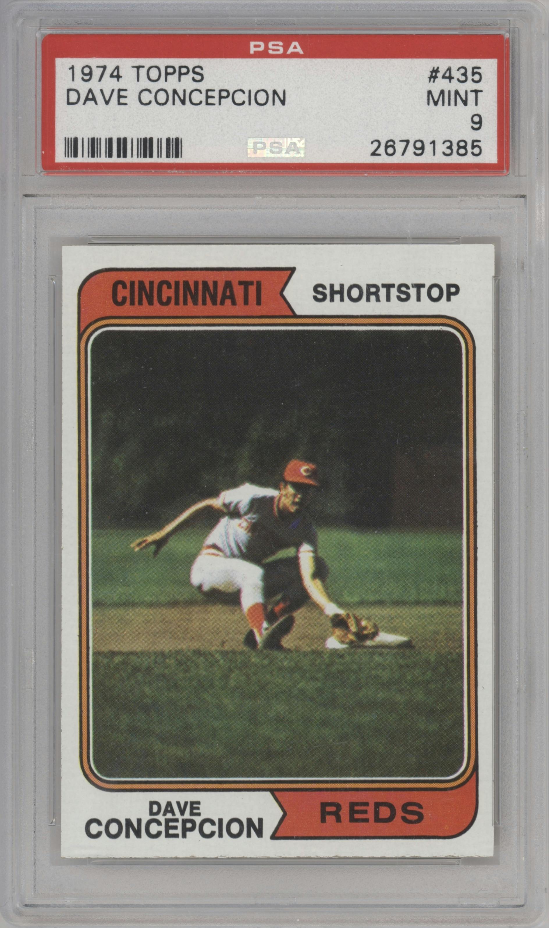 Dave Concepcion from the 1974 Topps set graded by PSA and given an overall grade of 9.