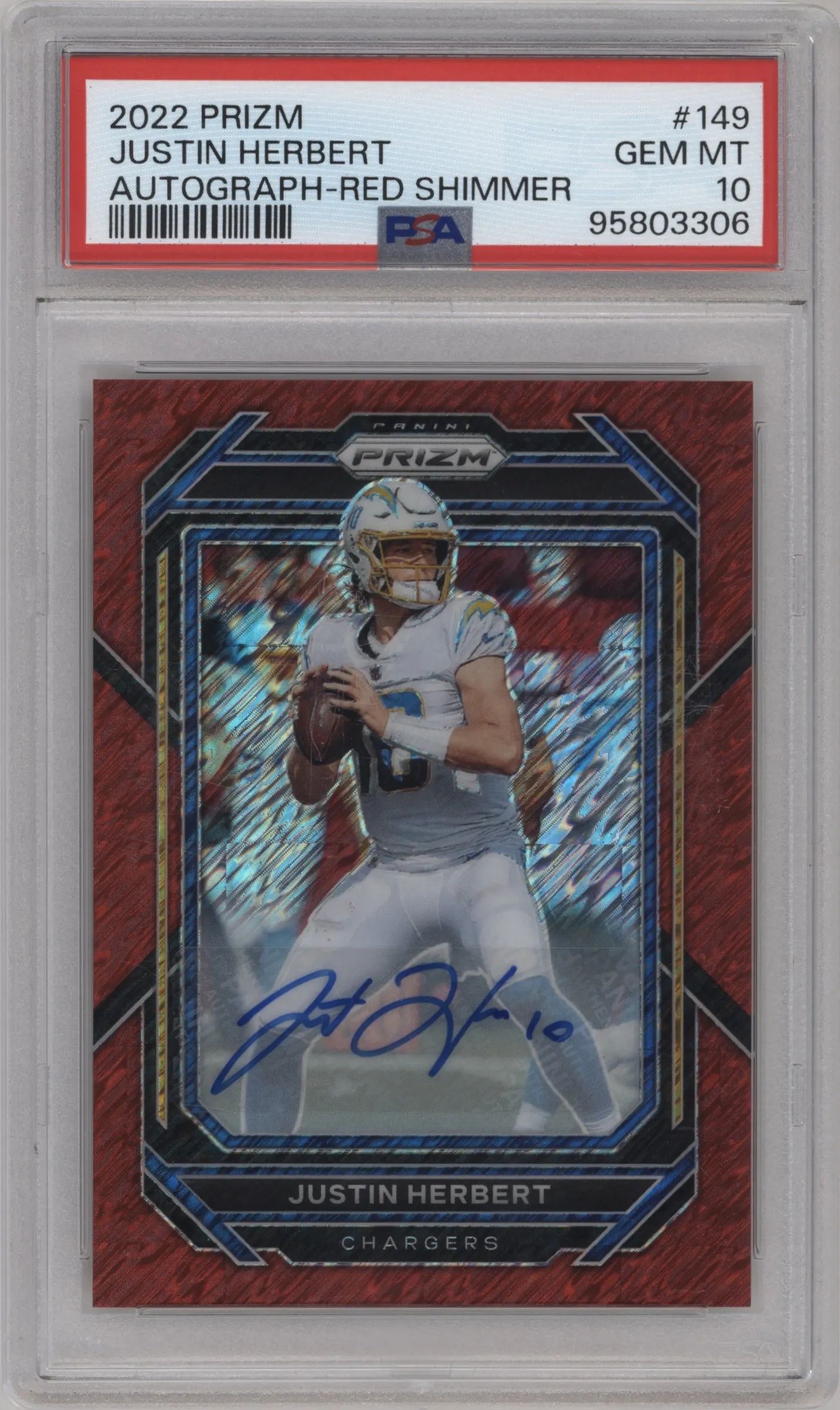 2022 Panini Prizm Auto Justin Herbert Red Shimmer #149 PSA 10