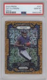 Zay Flowers  from the 2023 Panini Prizm set featuring a Disco parallel graded by PSA and given an overall grade of 10.