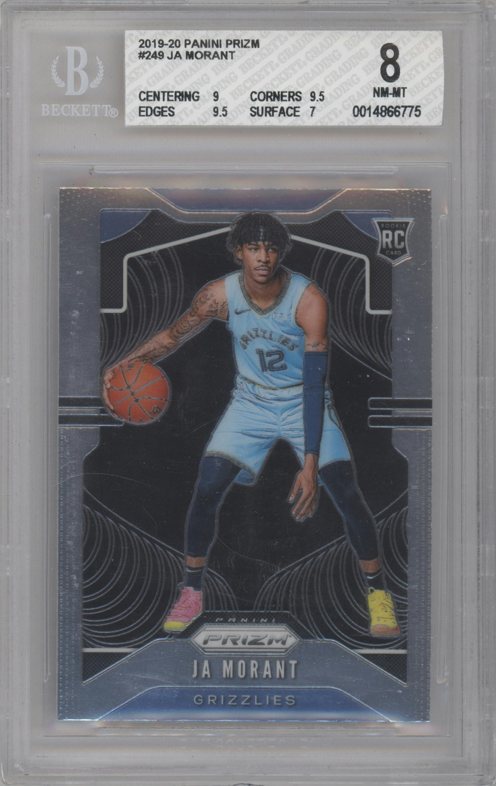 Ja Morant from the 2019-20 Panini Prizm set graded by Beckett and given an overall grade of 8.