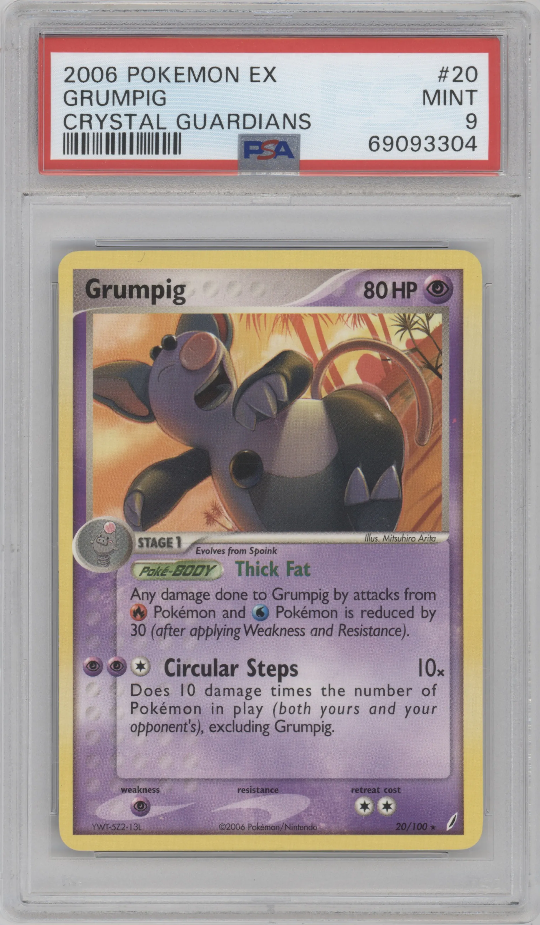 Grumpig  from the 2006 Pokemon EX set graded by PSA and given an overall grade of 9.