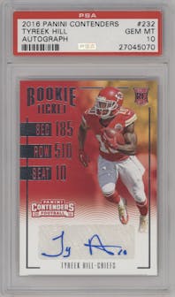 Tyreek Hill from the 2016 Panini Contenders set graded by PSA and given an overall grade of 10.