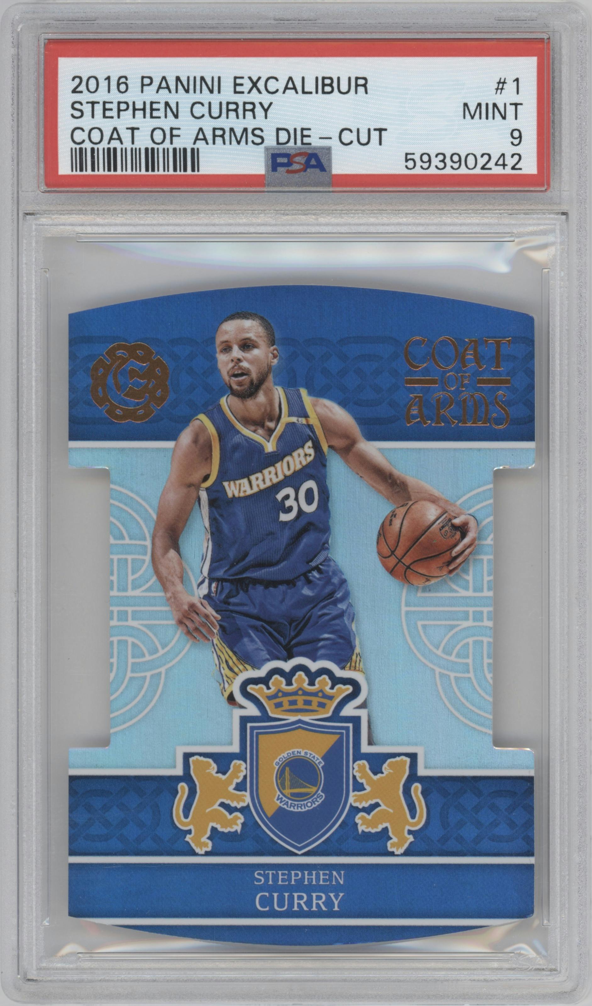 Stephen Curry from the 2016-17 Panini Excalibur set graded by PSA and given an overall grade of 9.