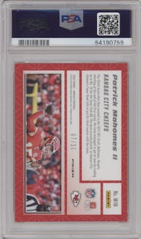Patrick Mahomes II from the 2020 Panini Mosaic set featuring a Gold Mosaic parallel graded by PSA and given an overall grade of 9.